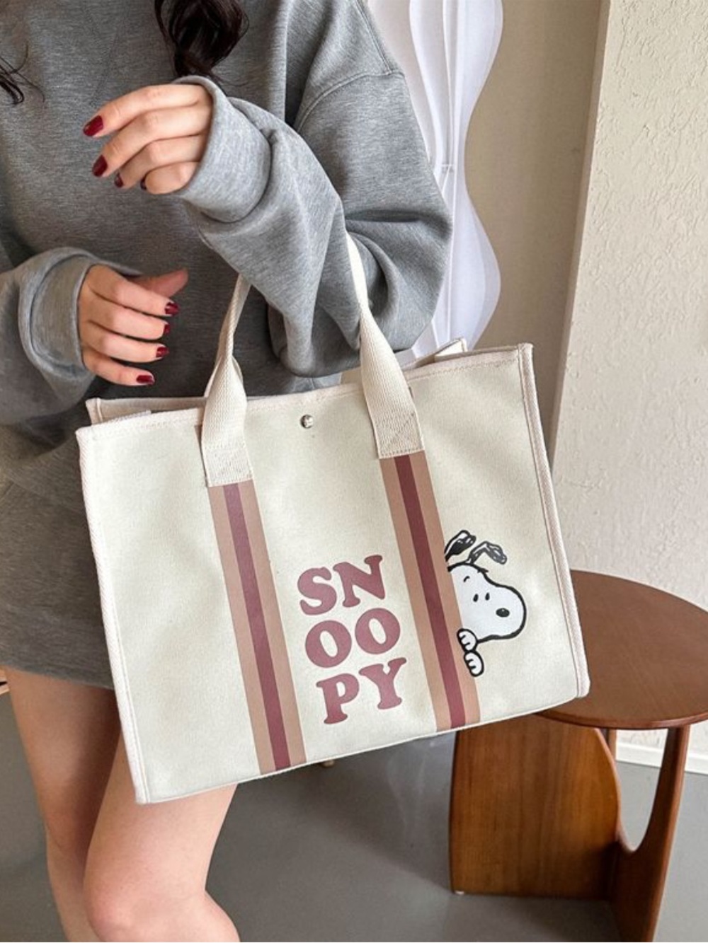 Snoopy Canvas Tote Bag in Cream